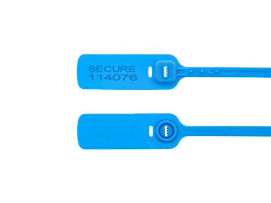 Picture of 19 Inch Blue Pull Tight Plastic Seal w/ Steel Lock - 100 Pack