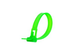 Picture of 6 Inch Fluorescent Green Releasable Cable Ties - 100 Pack, UV Protected, Nylon, 50 Lbs Strength