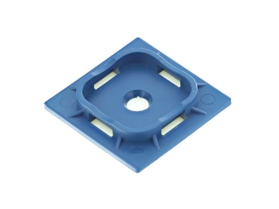 Picture of 1 1/2 Inch Blue Metal Detectable Nylon Adhesive Tie Mounts - 100 Pack, Square Base, Screw Mountable